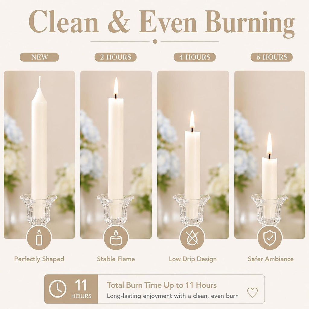 6 Pack White Taper Candles,10 Inch Dripless Palm Wax Candlesticks