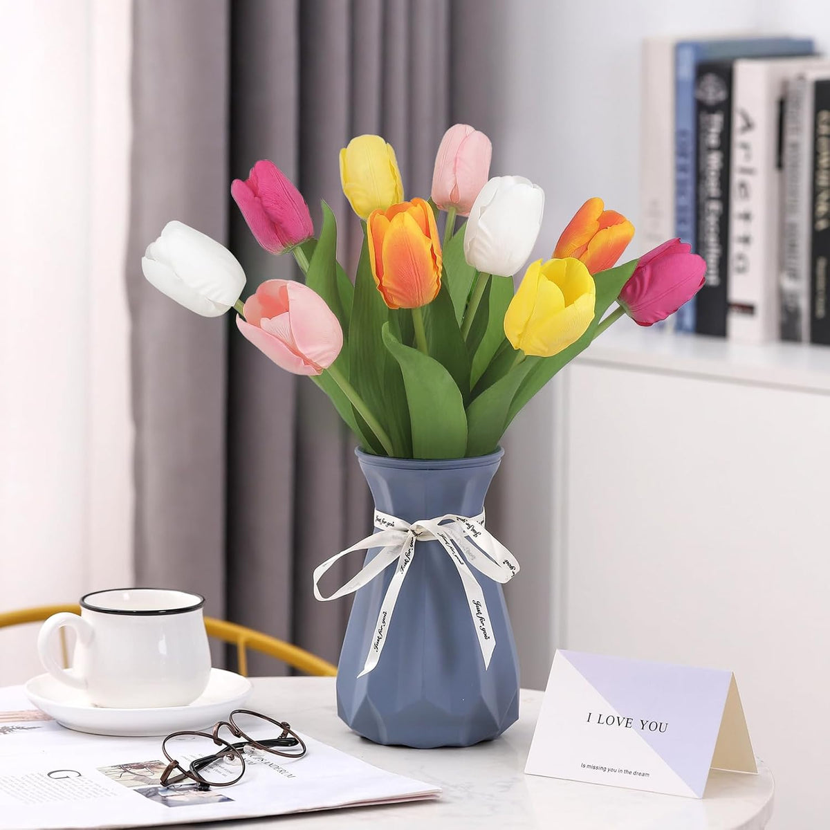 Artificial Tulips - 20 Stems Real Touch Realistic Fake Tulip Flowers, Premium Silk Feel, UV-Resistant, Anti-Fade, Waterproof Lifelike Faux Tulips for Home Decor, Wedding, Party, DIY (Mix)