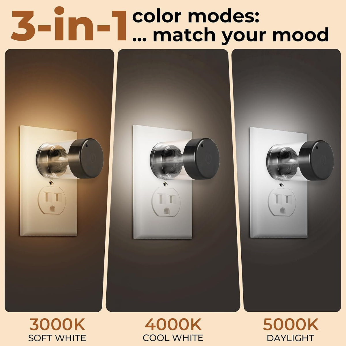 Dimmable LED Night Light Plug in Wall, Touch Control & 3-Color Temperature