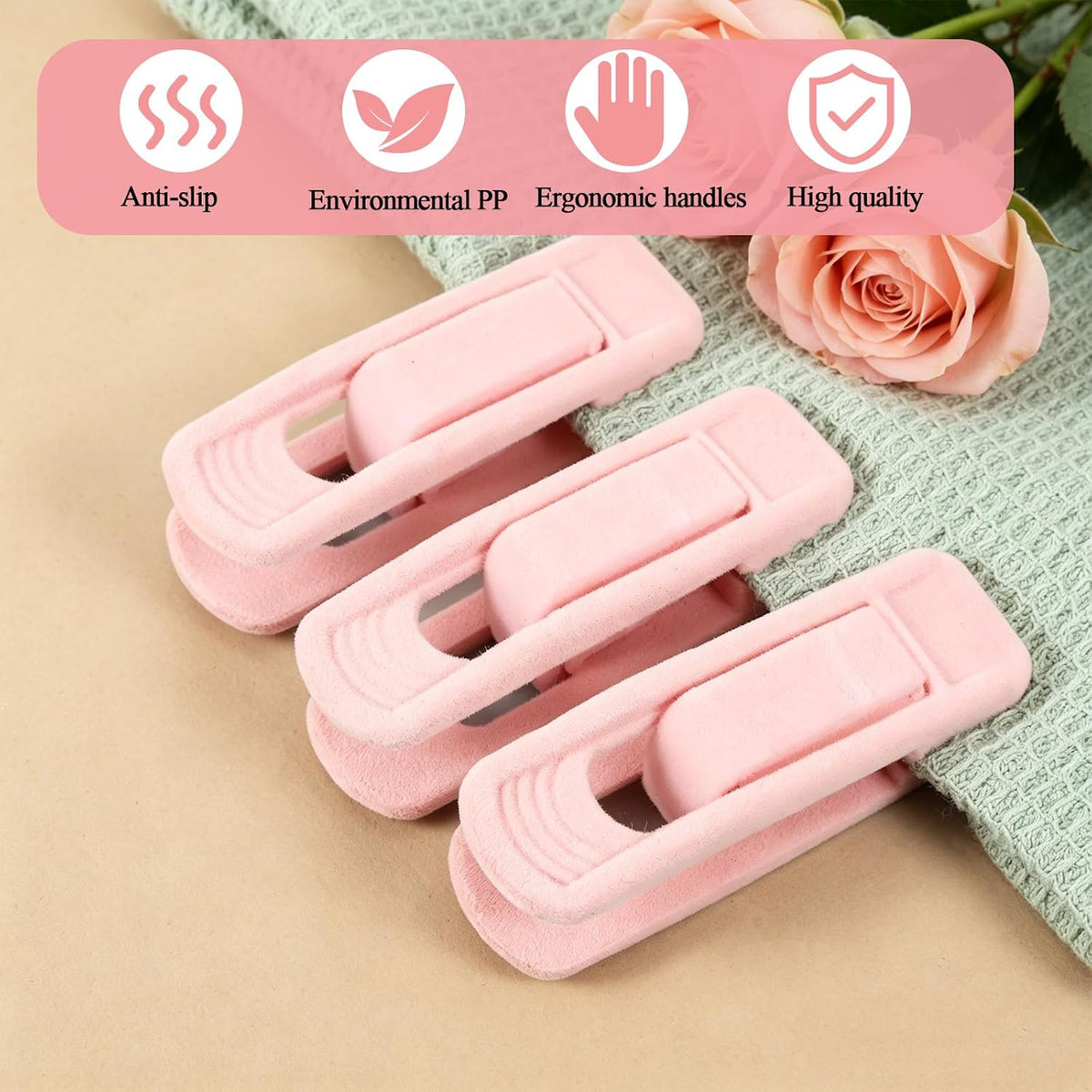 Pink Velvet Hangers Clips, 80 Pack Strong Finger Clips