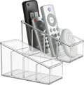 TV Remote Holder, Remote Holder for Table, Remote Control Caddy, Clear PET Remote Control Organizer with 4 Storage Compartments, Mini Desktop Remote Storage for Household, Bedside, Living Room (2)