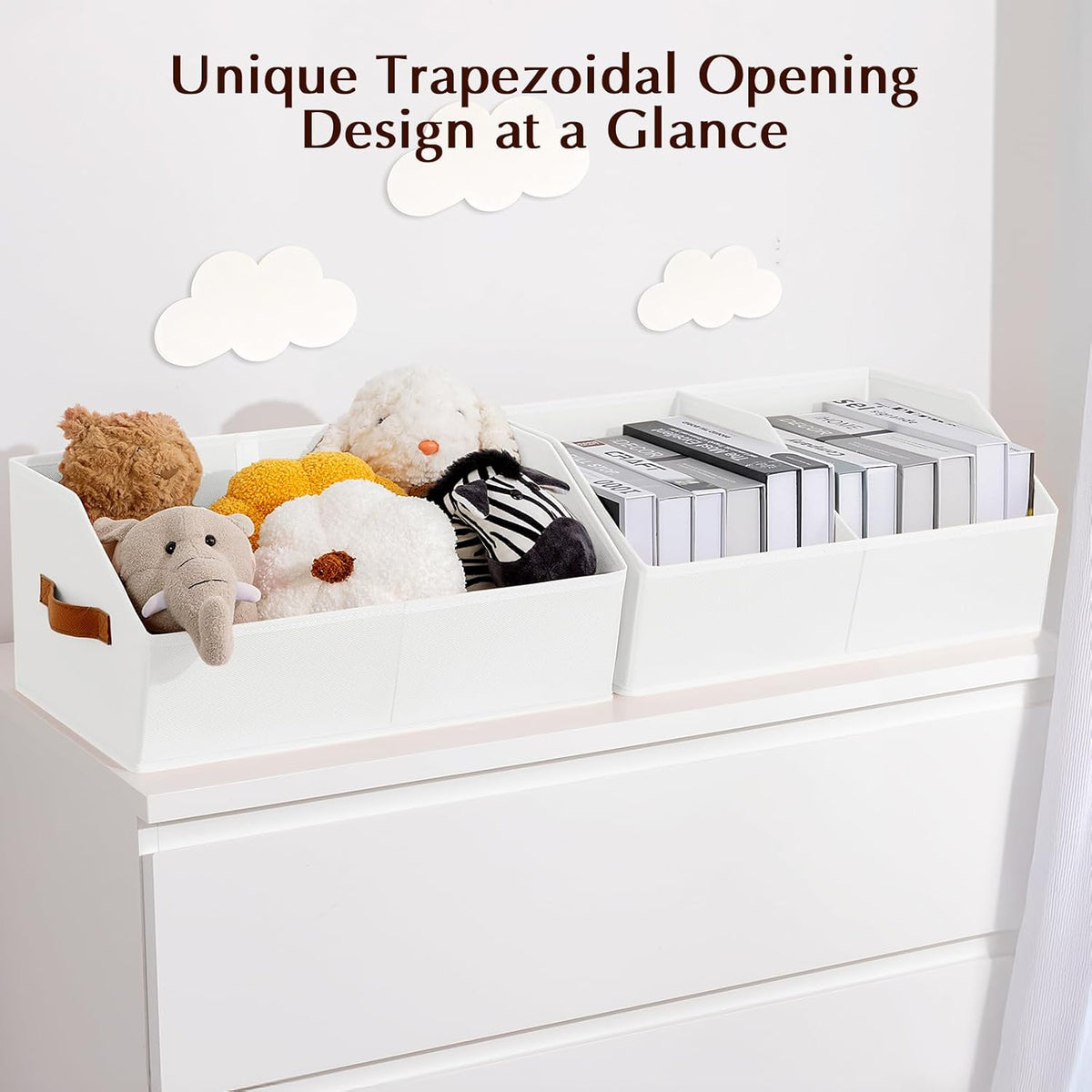Homsorout Closet Organizers and Storage Bins - 6 Pack Collapsible Divided Trapezoidal Cube Storage Bins Baskets with Orange Handle for Organizing Clothes Blankets, Toys, Books, Towels(White)
