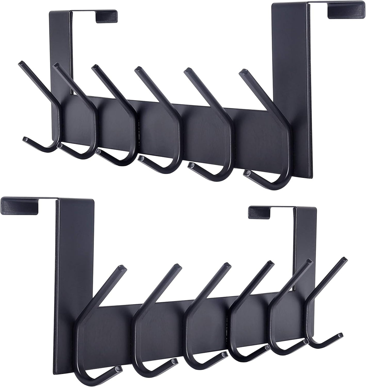 SKOLOO Over The Door Hook - for Doors up to 1-3/4'' Thickness, Black, No Assembly Required, Stainless Steel, Door Coat Rack for Entryway & Bathroom Hanging Coats, Backpack, Robes, Towels, Pack of 2