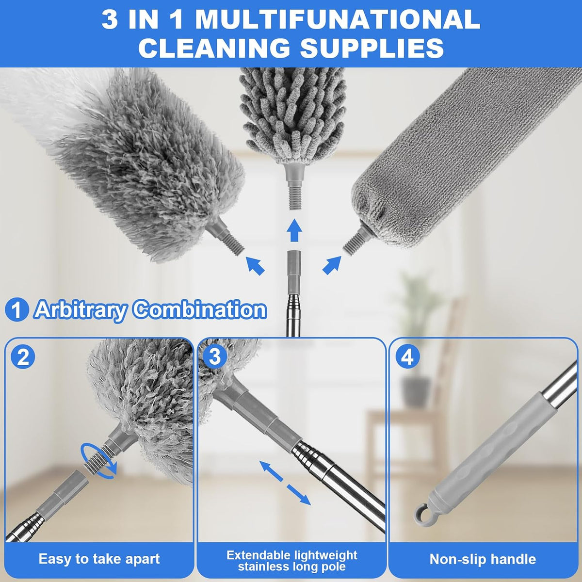 Dusters for Cleaning,Gap Duster and Chenille Duste with Extension Pole