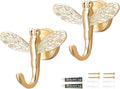 2 Pack Dragonfly Decorative Wall Hooks, Vintage Boho Coat Hooks Heavy Duty, Zinc Alloy Rust-Proof Towel Hooks for Bathroom, Entryway Hooks for Hanging Coat, Towel, Robe, Hat, Purse, Keys(Gold)