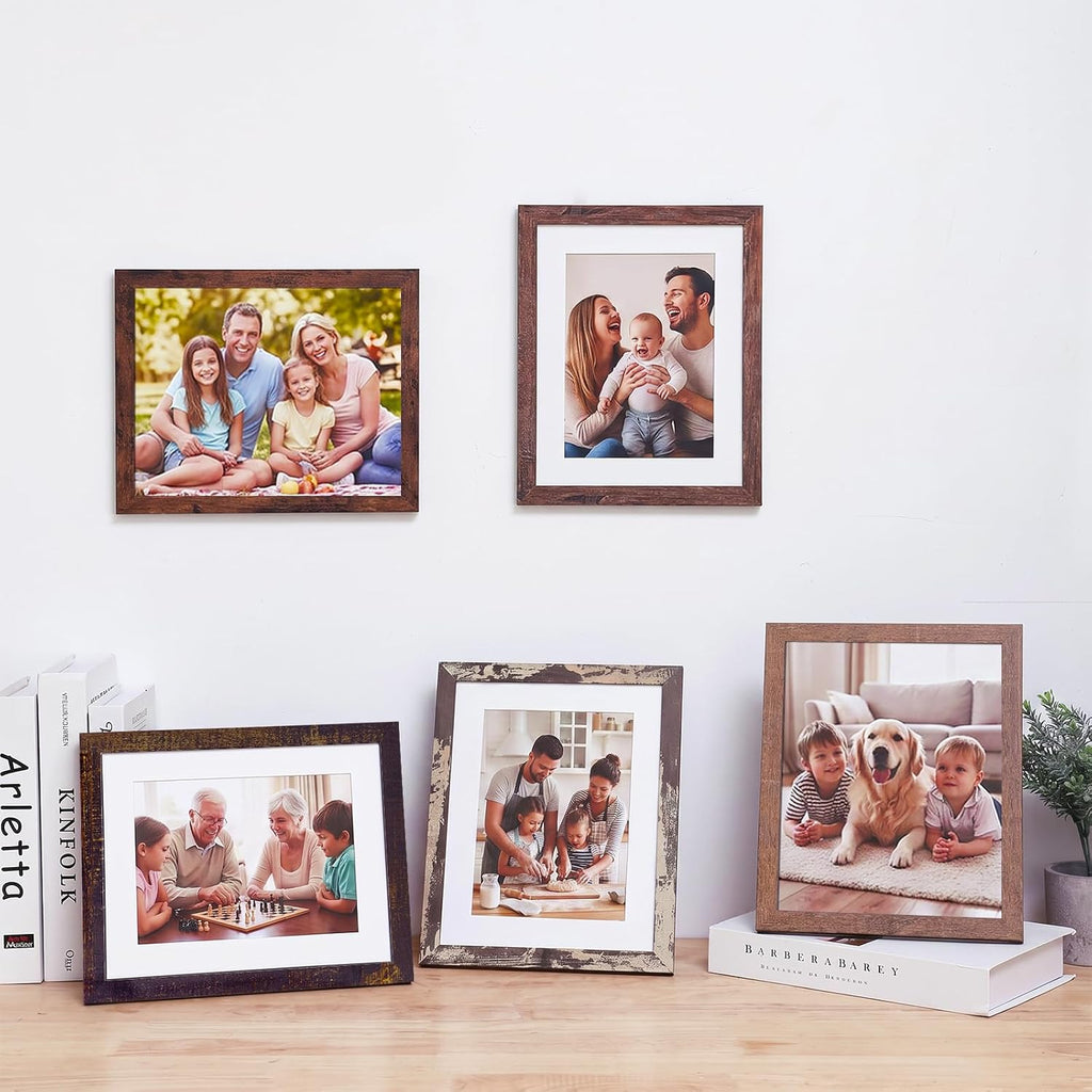 Fixwal 8x10 Picture Frames Set of 5 with Tempered Glass, Vintage Distressed