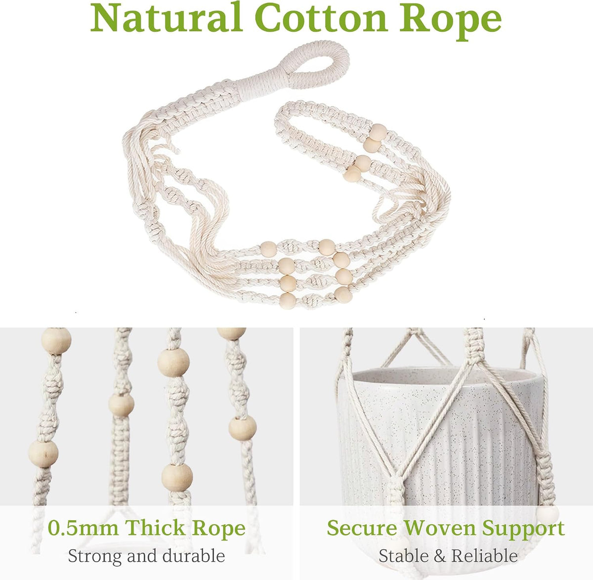 Macrame Plant Hanger - Fits 4-13 Inch Pots, Set of 2, Ivory
