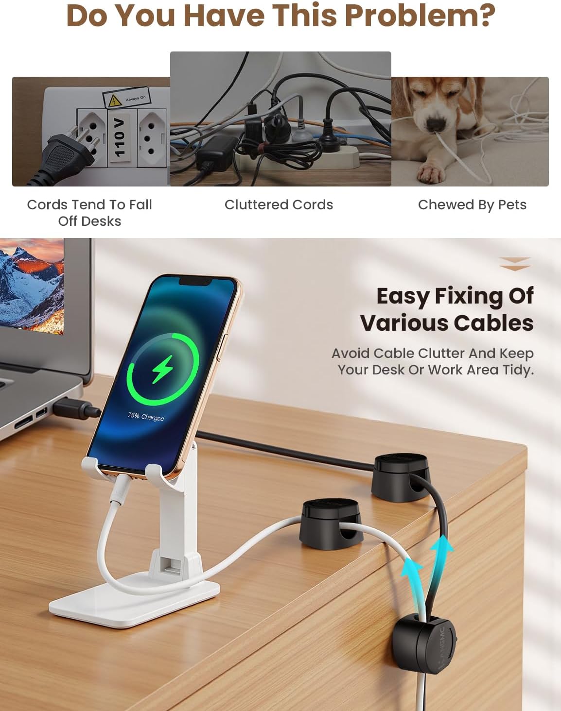 Kanemc 6 Pack Rotatable Cord Organizer,360°Spin Magnetic Cord Holder