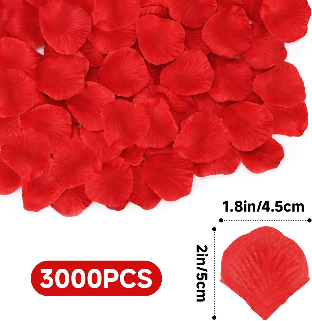 Anwyll 3000Pcs Red Rose Petals - Artificial Faux Flowers Fake Rose Petals for Wedding Proposal Engagement Romantic Night Anniversary Valentine's Galentine's Day Decoration Home Room Party Decor