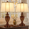 EJIAXIN Lamps for Night Stands Set of 2-23.5" Vintage Bedside Lamp with USB A+C and Nightlight - Brown Retro Carved Resin Farmhouse Desk Lamp for Bedrooms, End Tables, Living Room, Bulbs Included