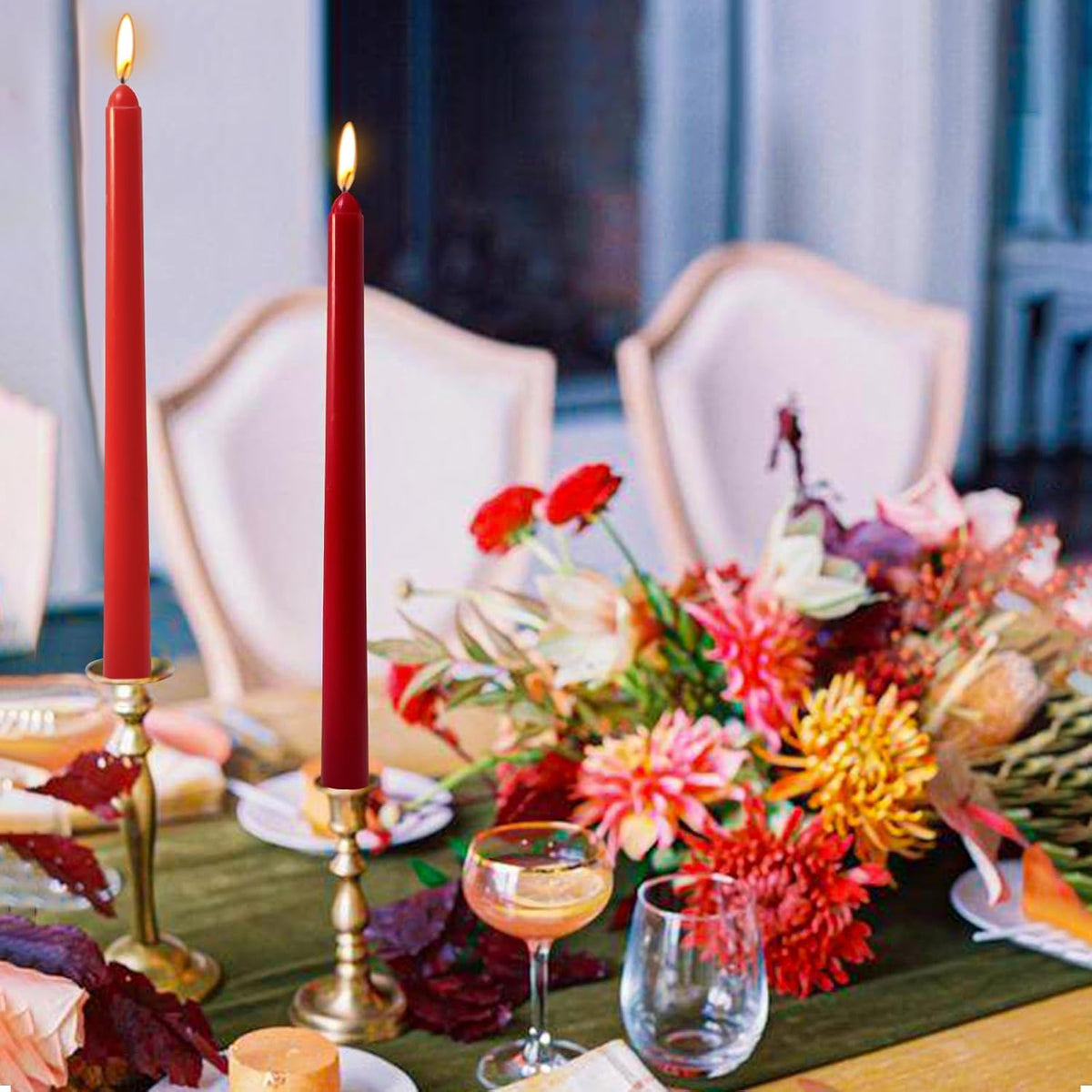 10 Inch Gradient-red Taper Candles, 4 Packs Unscented Candlesticks for Dinner, Wedding, Valentine’s Day and Home Decoration, Dripless and Smokeless, 8-10 Hours Burn