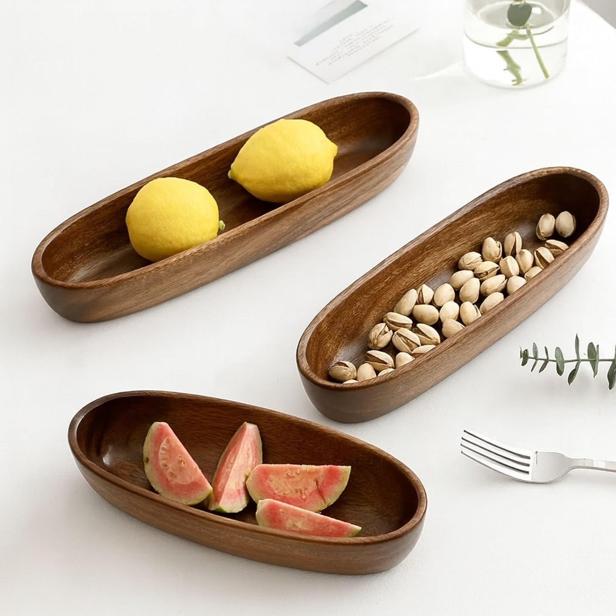 Wooden Decorative Bowl, Walnut Wood Bowl for Table Centerpiece, 9.8 Inch