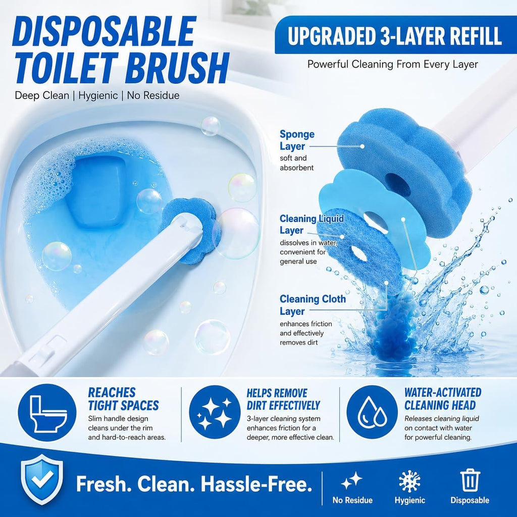 Upgraded 2026 Disposable Toilet Brush, Toilet Bowl Brush and Holder Set, Handle Auto Open Cleaners, Toilet Cleaning System with Storage Caddy for Sink 30 Wand Refills,15 Pairs of Gloves, Bathtub.