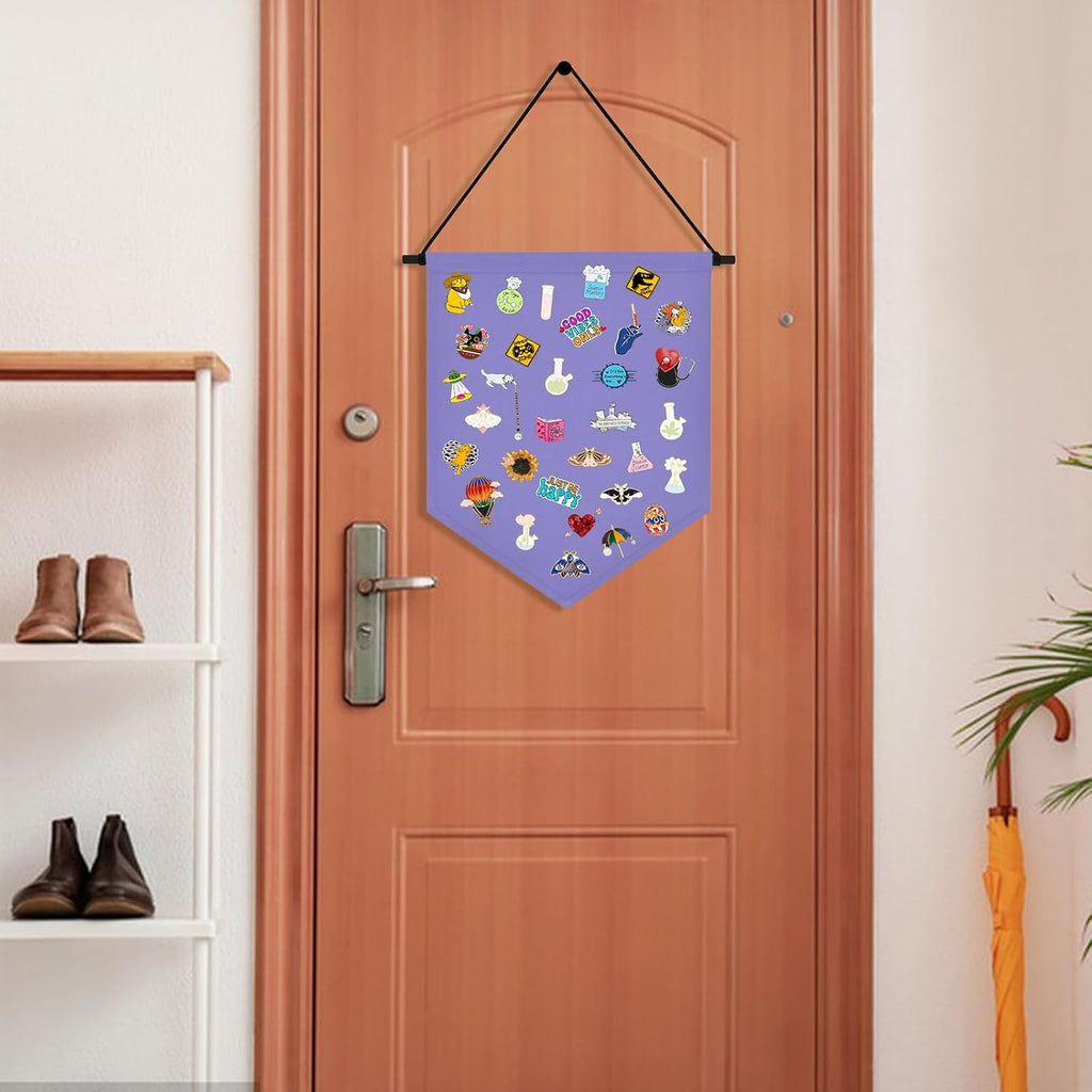 Wall Hanging Brooch Organizer Storage Board Colorful Enamel Pin Badge Canvas Display Banner Earrings Case Collection Holder 12.6x10in(Not Include Any Accessories) (Purple)