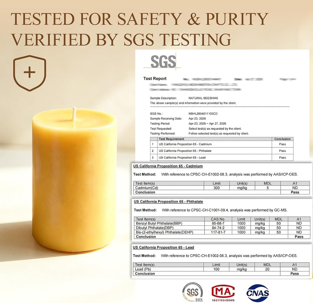 Beeswax Pillar Candles Bulk,Non-Toxic, 3X 4inch 1 Packs 60 Hours
