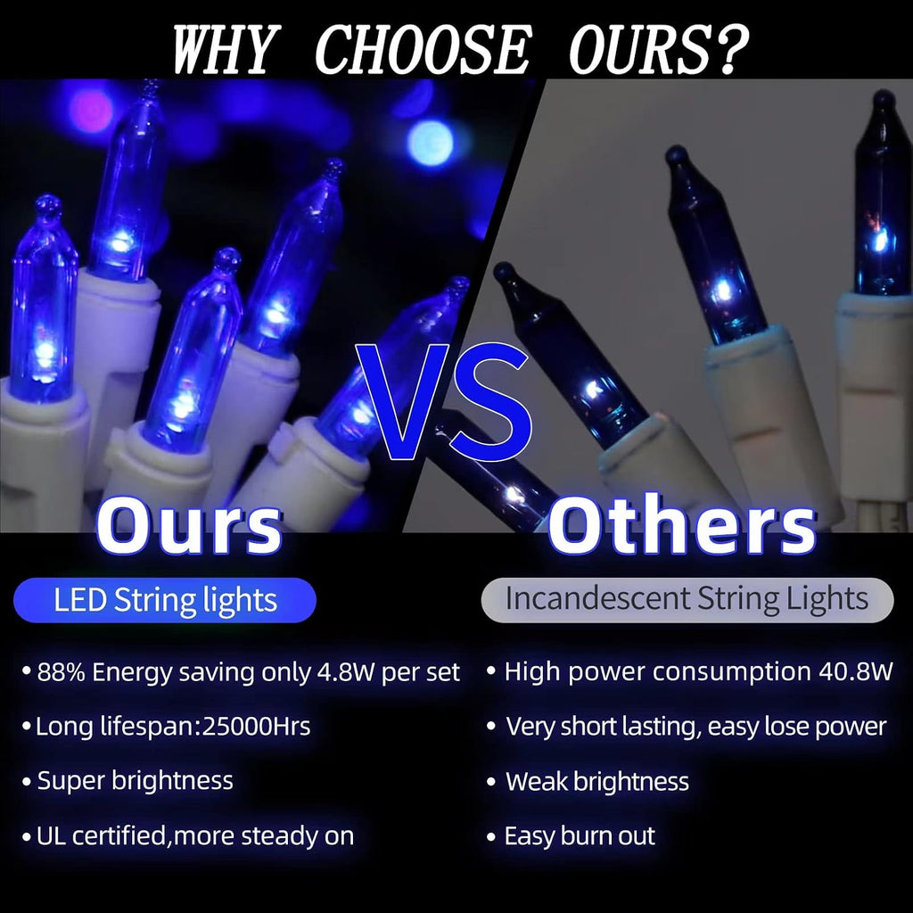 LAMPHOME 100 LED Blue Christmas Lights, Connectable String Lights, 21.6ft Plug in Blue Tree Lights, Indoor Outdoor Mini Fairy Lights for Christmas, Hanukkah, Independence Day Patriotic Decor
