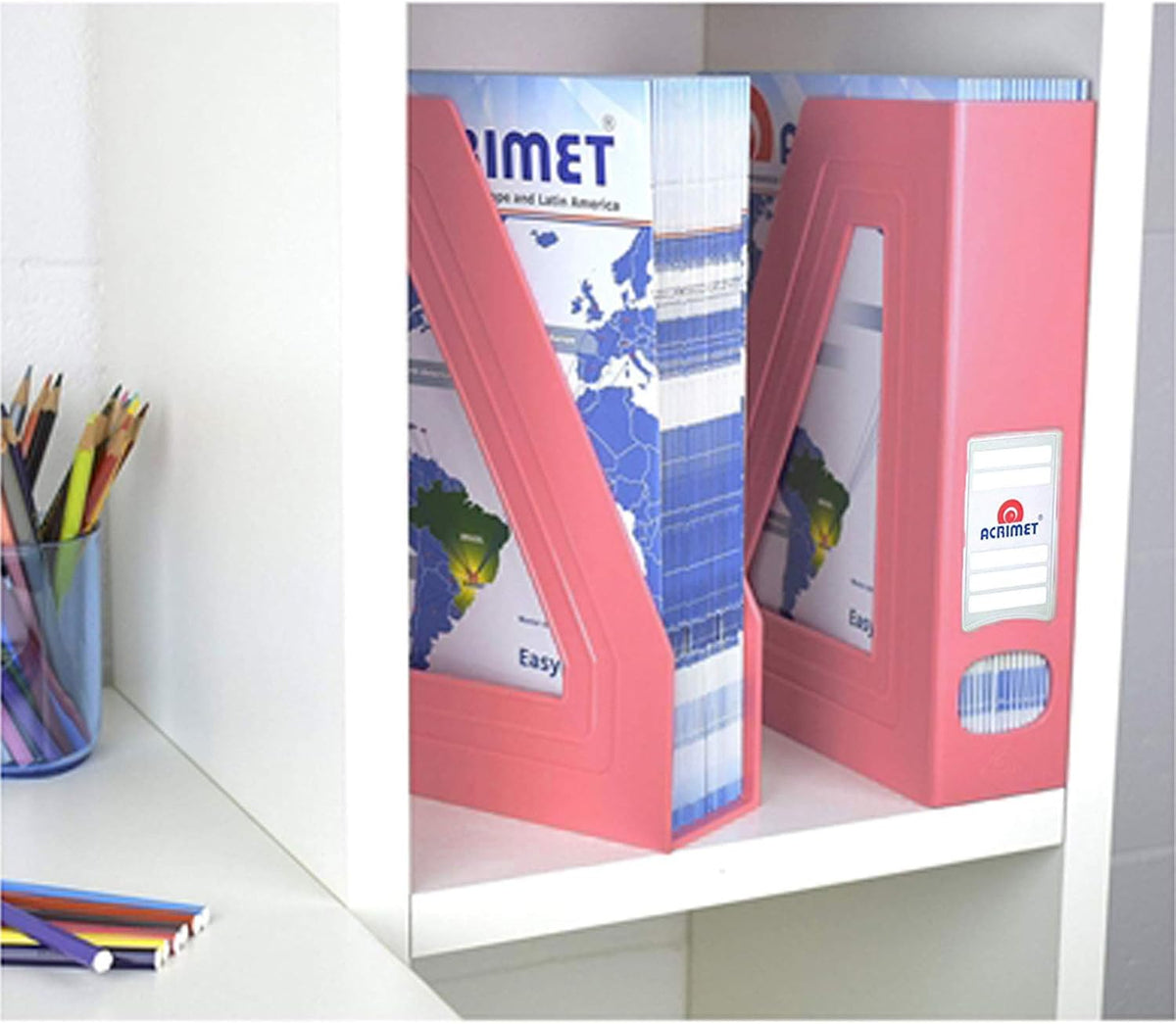 Acrimet Magazine File Holder, Vertical Desk Organizer, Solid Pink, 2 Pack