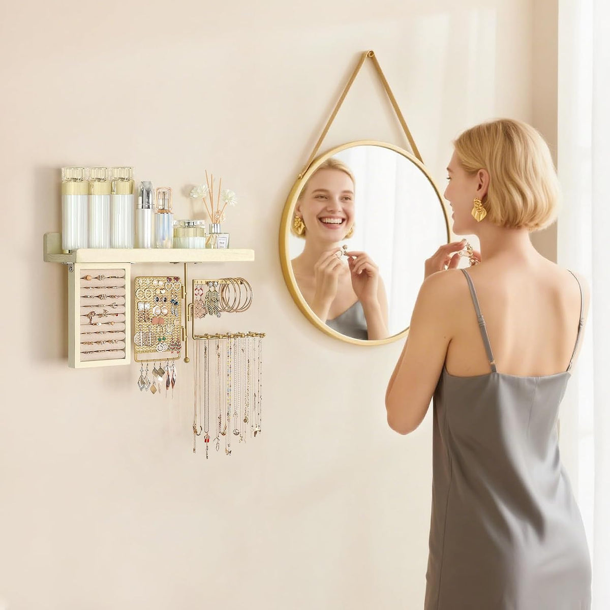Hanging Jewelry Organizer Wall Mounted with Necklace Earring Ring Holder