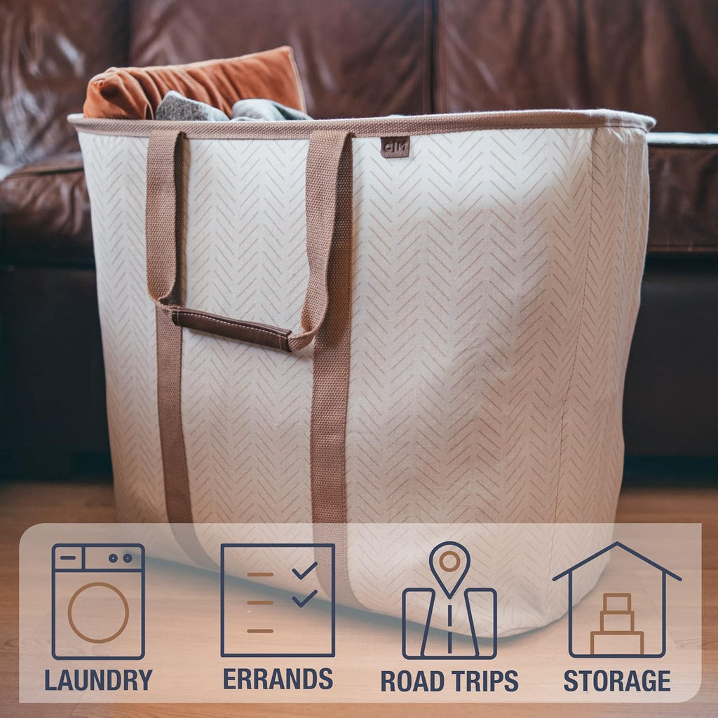 CleverMade Collapsible Laundry Baskets, 64L LUXE Caddy 2 Pack, Cream