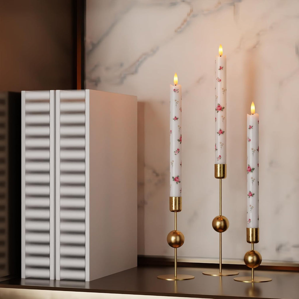 JOIONE Rose Flameless Taper Candles with Remote, 3 Pack Home Decor