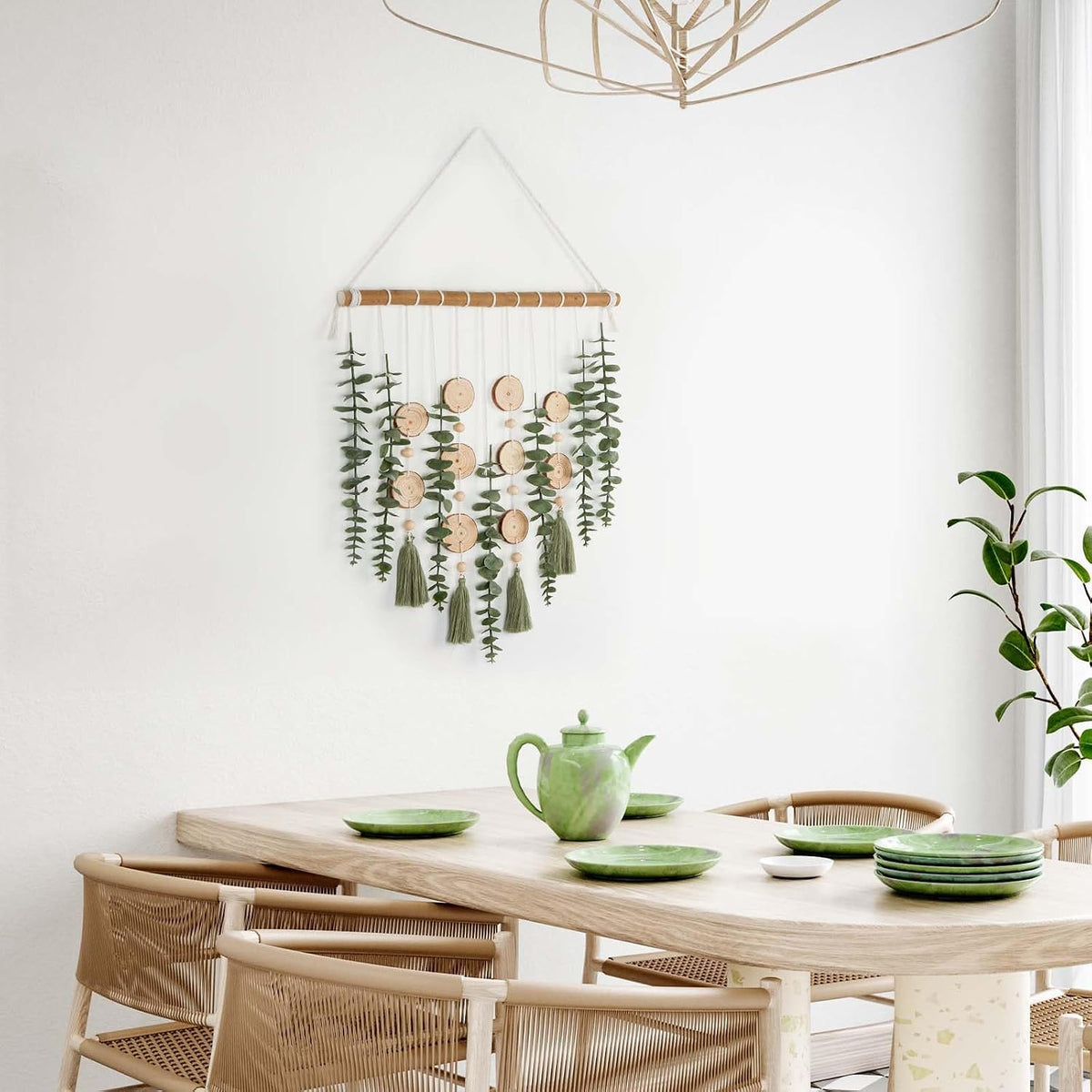 GIAUMA Artificial Eucalyptus Plant Wall Decor Fake Greenery Leaves Stems Wall Hanging Faux Plants on Wood Stick Green Boho Rustic Farmhouse Decor for Bathroom Bedroom Dining Room Indoor Home