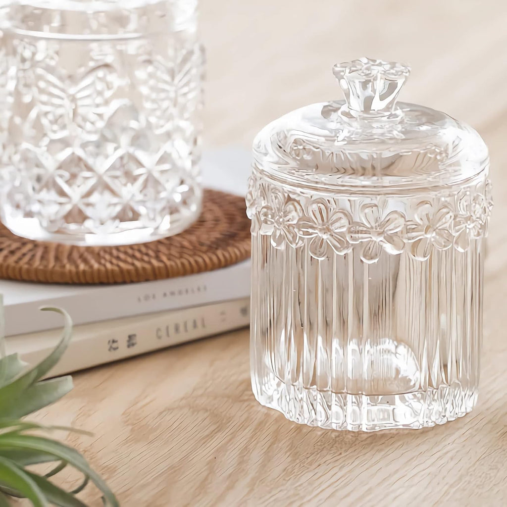 rejomiik 2 Pack Qtip Holder Glass Apothecary Jars with Lids, Clear
