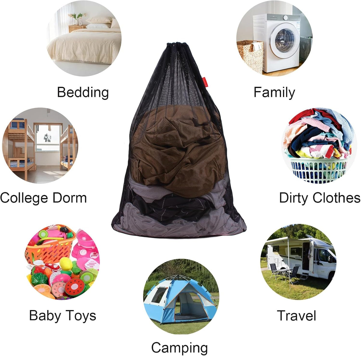 2 Pack Mesh Laundry Bags 24 x 36 Inches Drawstring Bag Black