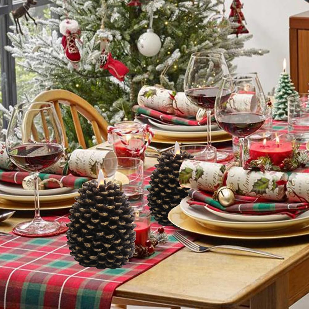 Christmas Pine Cones Flameless Candle Battery Operated with Timer Brown