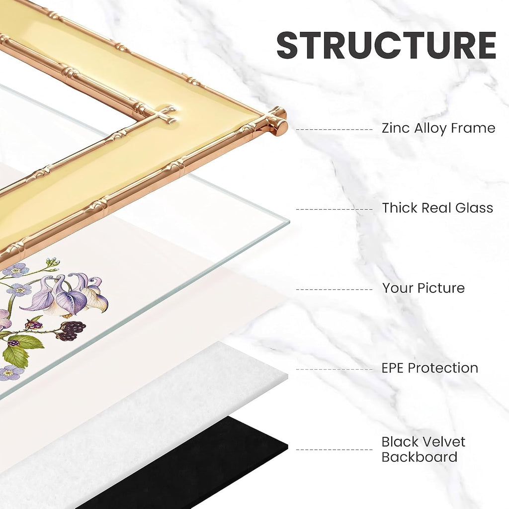 4x6 Picture Frame Yellow Enamel, Gold Bamboo Design Edge, Tabletop, 1pc