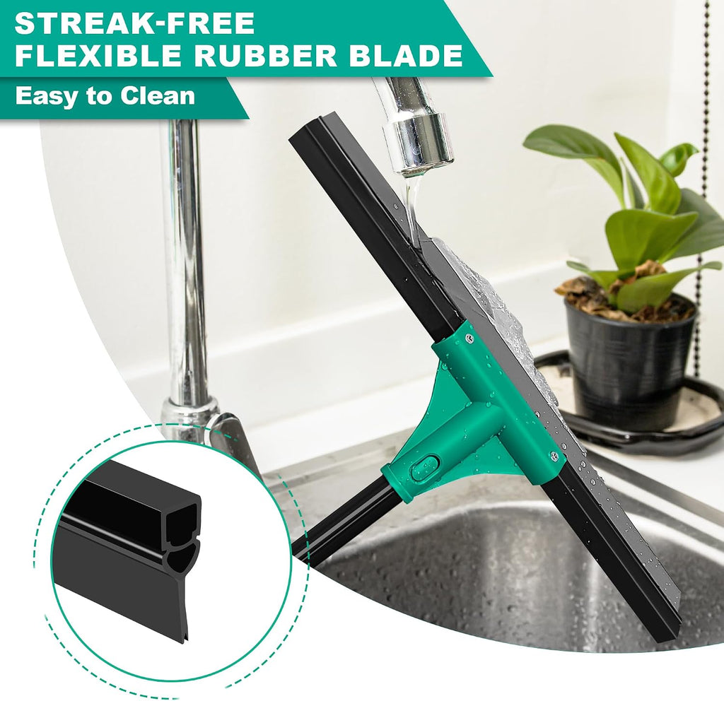JEHONN Floor Squeegee Heavy Duty with 58.3 inches Long Handle, Rubber Scraper Broom for Cleaning Foam Water on Garage Concrete Bathroom Tile Marble Shower Glass Shop Deck Window Indoor Outdoor Green