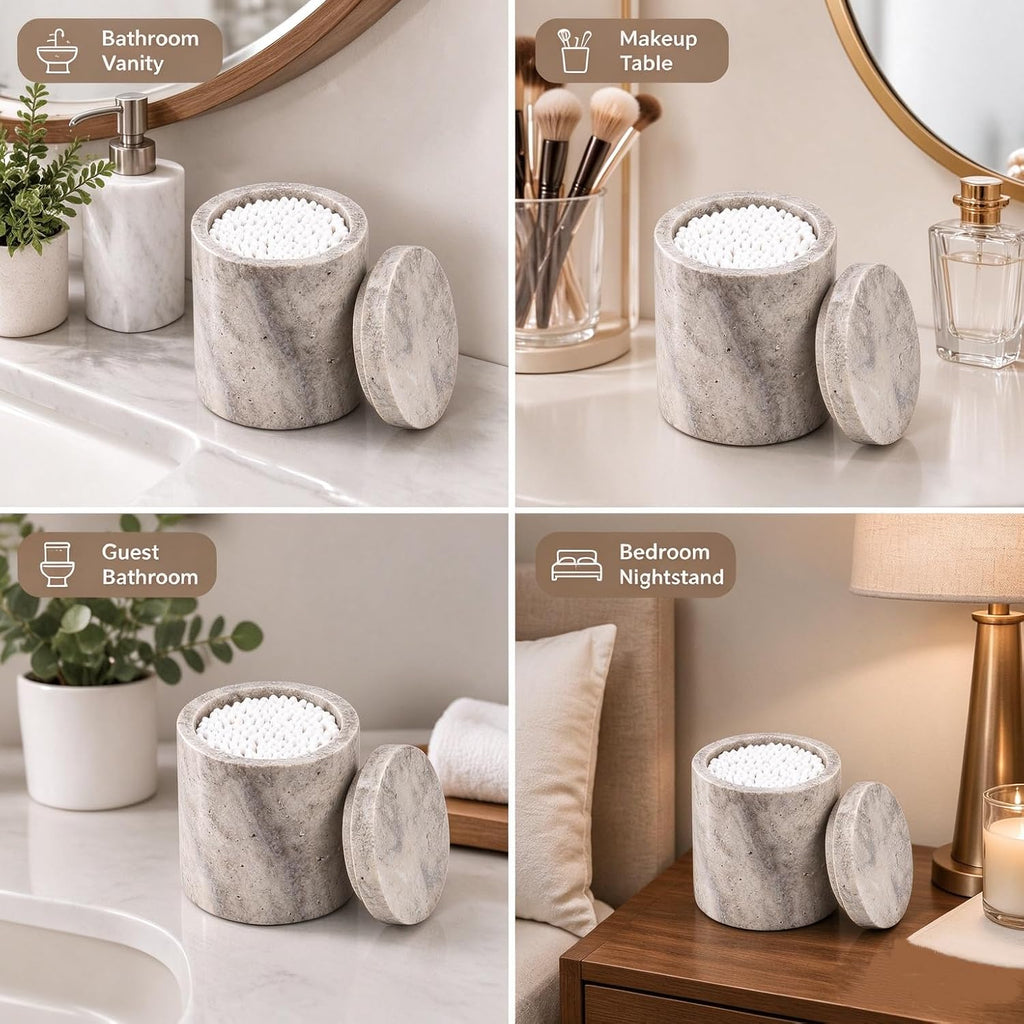 Natural Marble Canister, Cotton Swab Holder with Lid