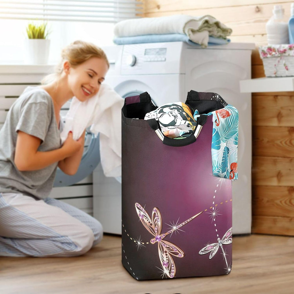 senya Dragonfly Laundry Basket Collapsible Laundry Hamper with Handle Foldable Laundry Bin