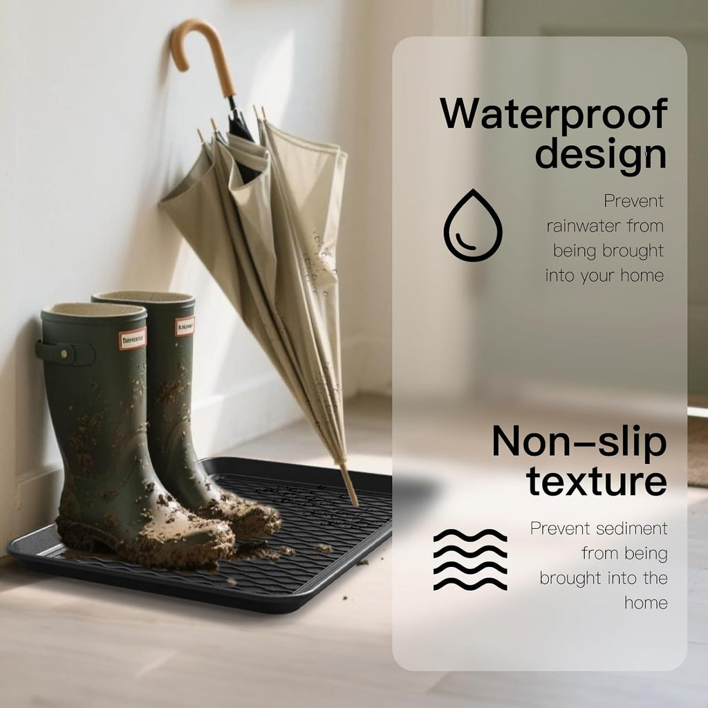 Boot Trays for Entryway, Multifunctional Shoe Mat with Cleaning Brush, Boot Tray for Shoes Plants Pots Paint Tins Pet Bowls Black (3pcs 23.6'' x 15.7'' x 1.2'')