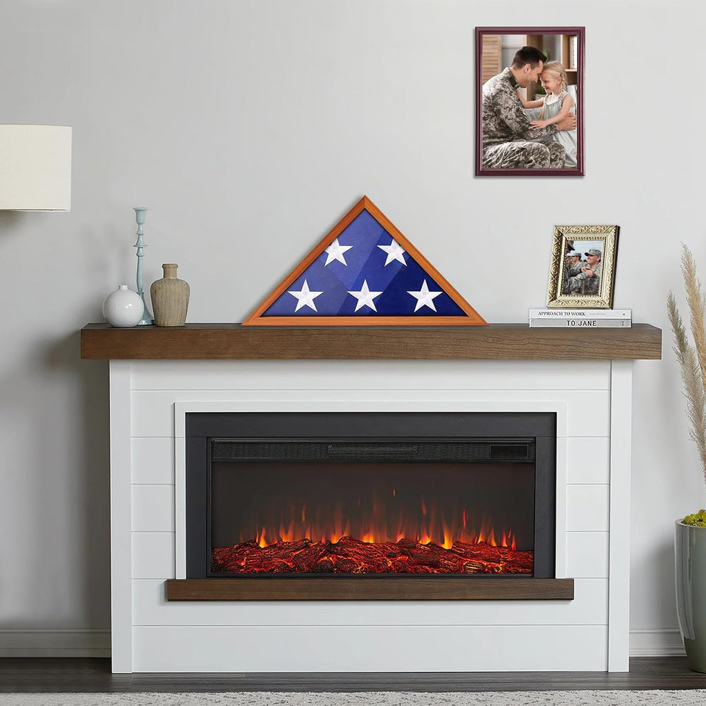 ASmileIndeep Flag Display Case for 3' x 5' Flag, American Flag Shadow Box with HD Tempered Glass and Wall Mount, Folded Triangle Flag Holder Frame for Small Flag (Not for Burial Flag) - Brown