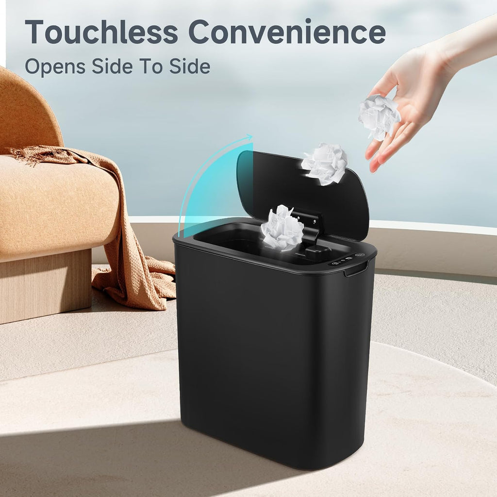 TIPGO Automatic Small Bathroom Trash Can with Lid, 2.6 Gallon, Black