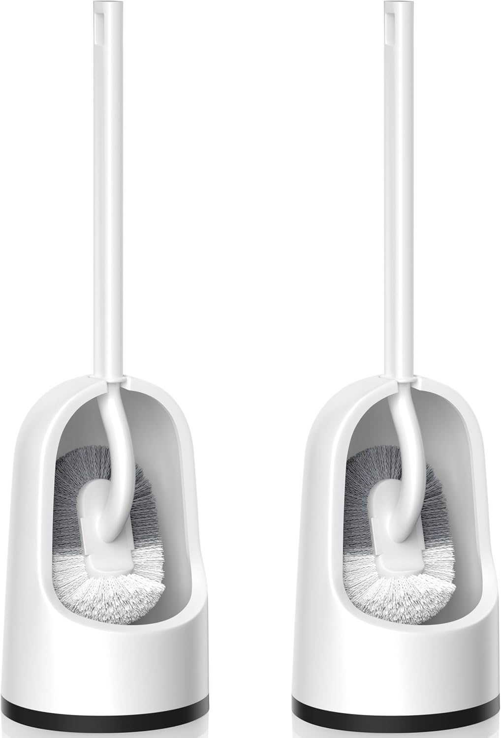 Toilet Brush, 2 Pack Toilet Brush and Holder Set with Durable Curved BristlesToilet Scrubber, Toilet Bowl Brush with Extra Long Handle,Toilet Cleaner with Caddy for Bathroom Deep Cleaning (2, White)