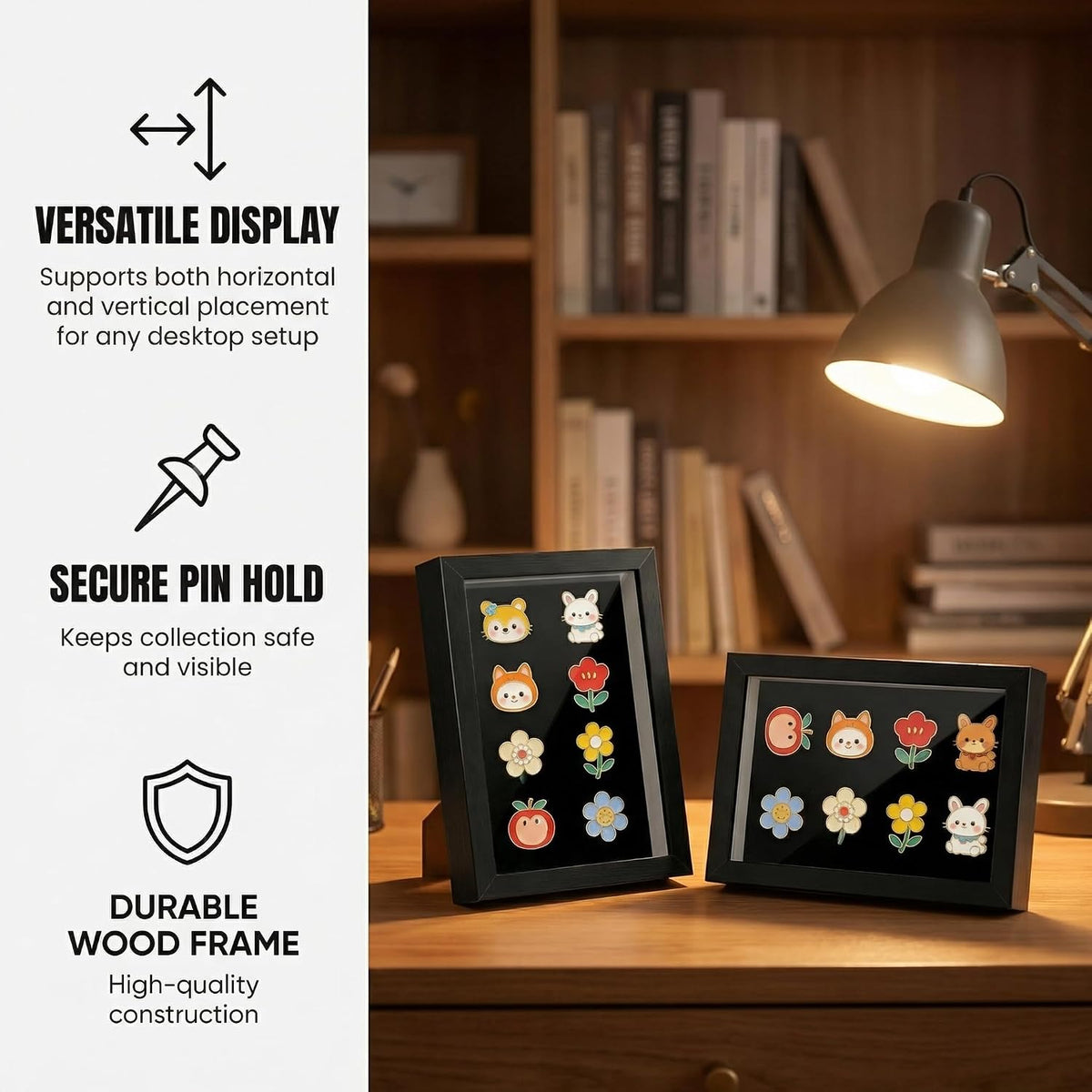 Pin Display Case, Enamel Pin Collection Display with Top Open
