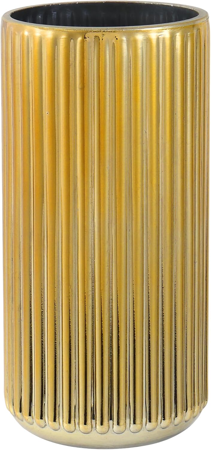 Ribbed Glass Vase,Flower Vase for Bouquet, Gold Glass Vases for Flowers, Modern Vases for Living Room, Bathroom, Dining Table, Office, Wedding, Centerpieces, 8 Inches