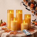 Raycare Amber Battery Operated Candles Flameless Candles with Timer and Remote 3" x 4" 5" 6" 8" 8", 5 Pcs Acrylic Flickering LED Pillar Candles Romantic Ambiance and Home Decoration