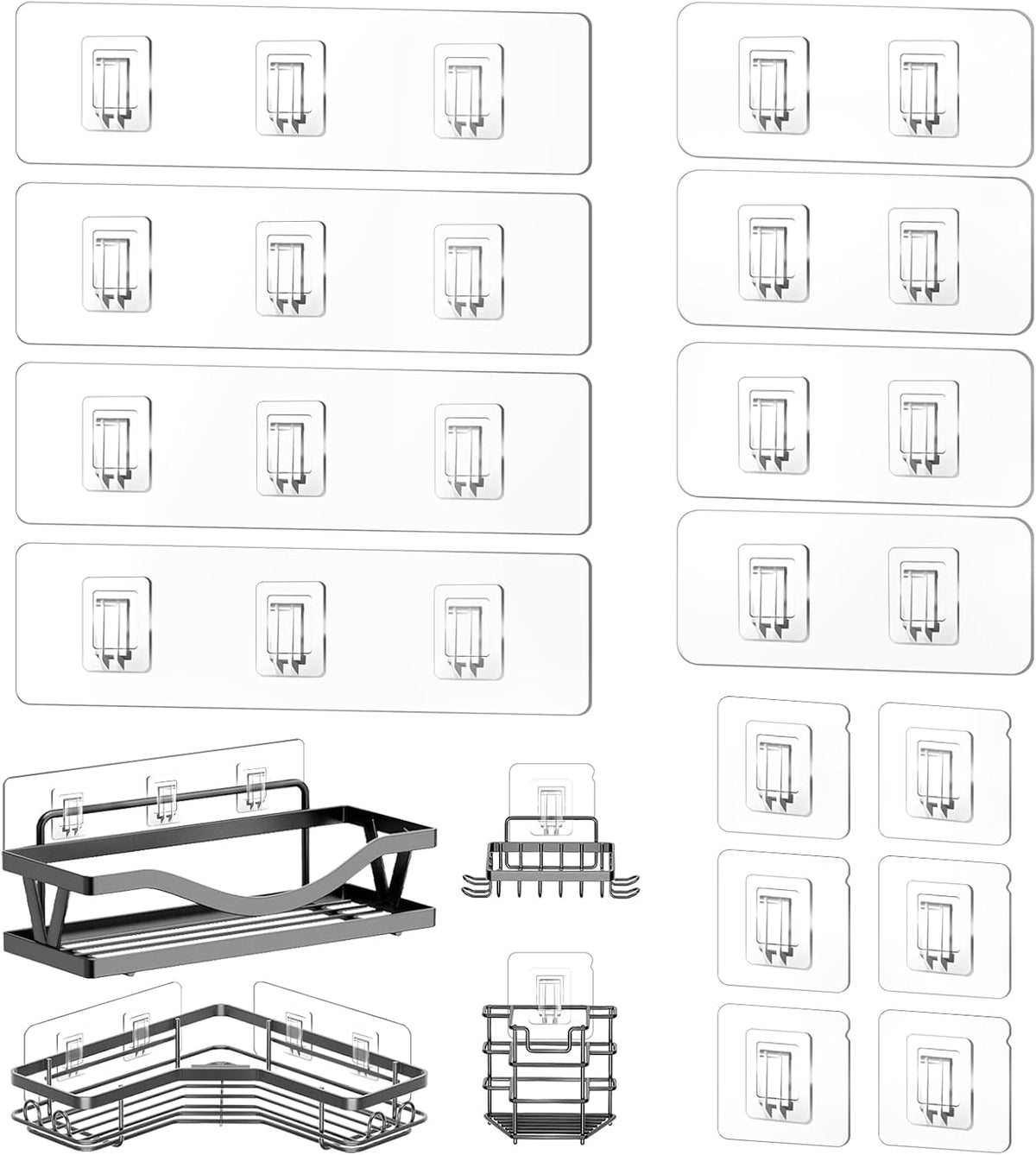 14 Pack Shower Caddy Replacement, Strong Hooks, No Drilling Shower Shelf, Hooks for Caddy, Soap Holder and Kitchen Racks