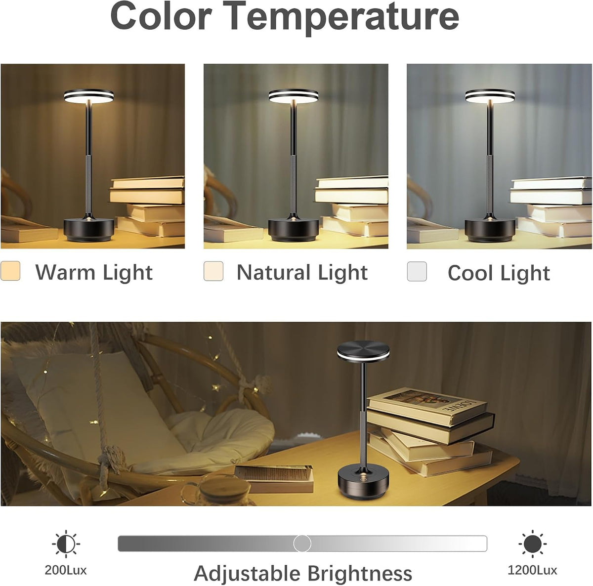 Hapfish Rechargeable Cordless Table Lamps, 5000mAh Battery Operated Lamp