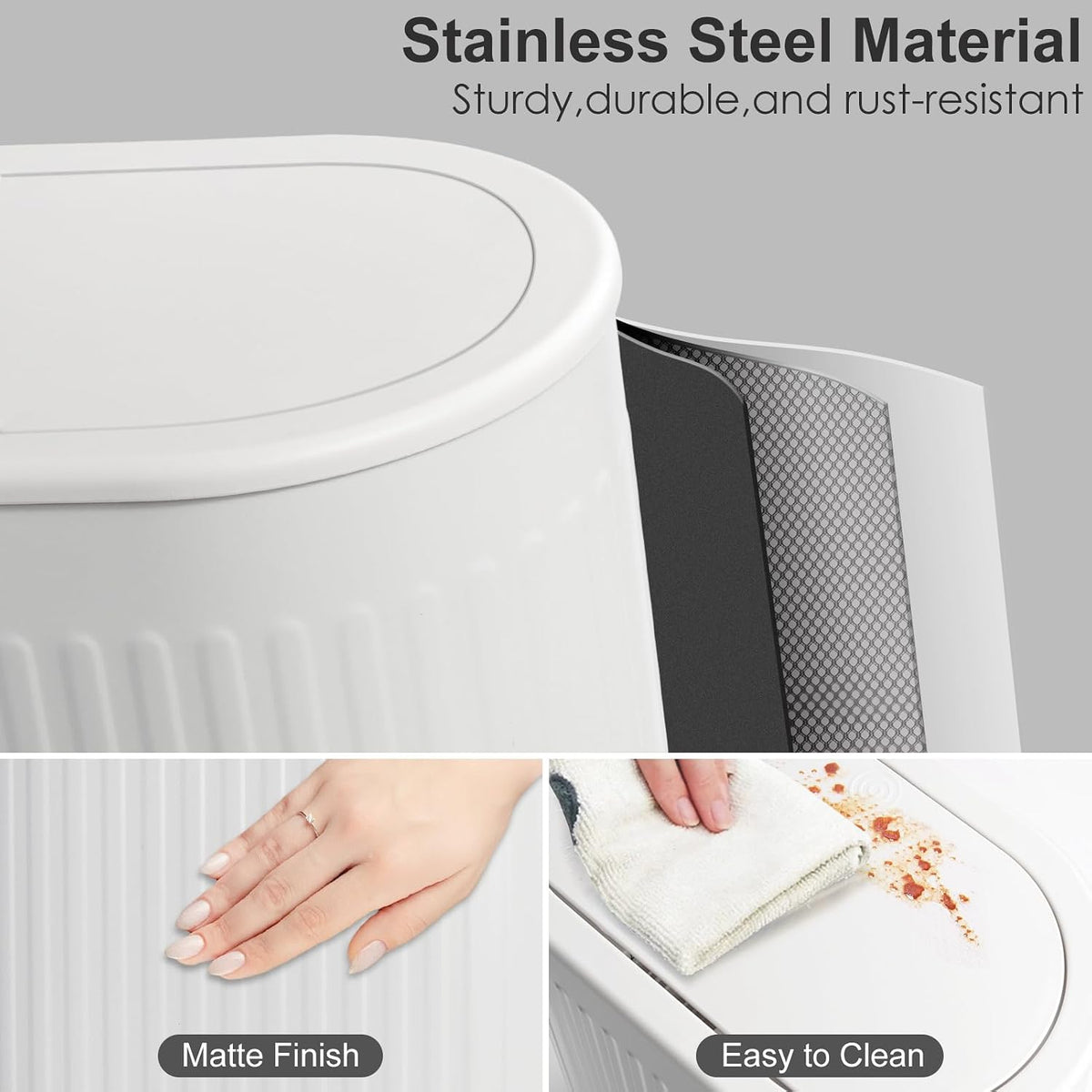 Anzoymx Bathroom Trash Cans White Stainless Steel with Lids, 1.8 Gallons