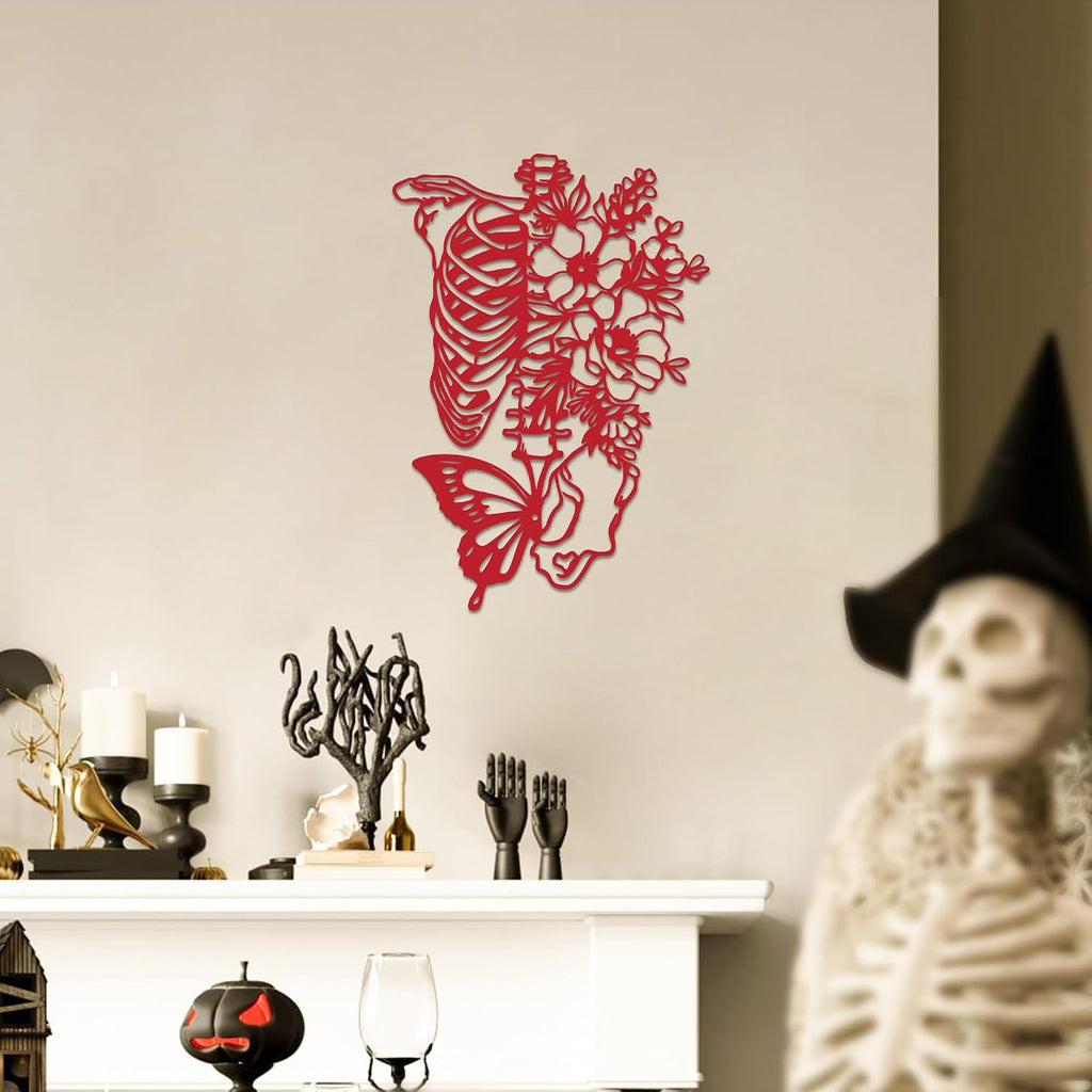 Rajukit Skull & Butterfly Wall Art, Gothic (Red)
