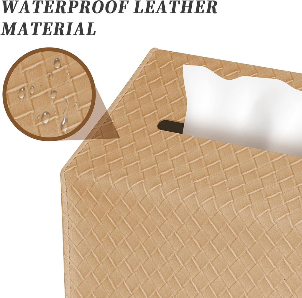 NiHome PU Leather Tissue Box Cover for Kleenex Hand Towels, Khaki