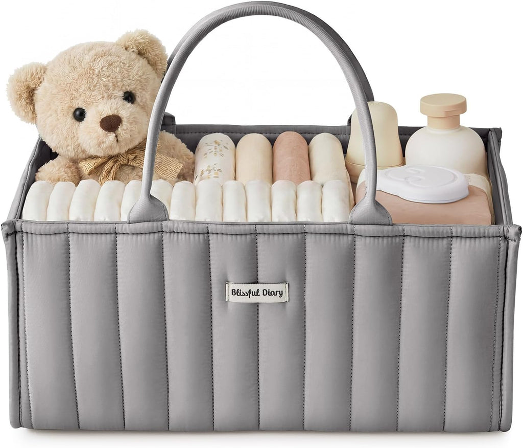 Blissful Diary Baby Diaper Caddy Organizer, Nursery Storage, Light Gray