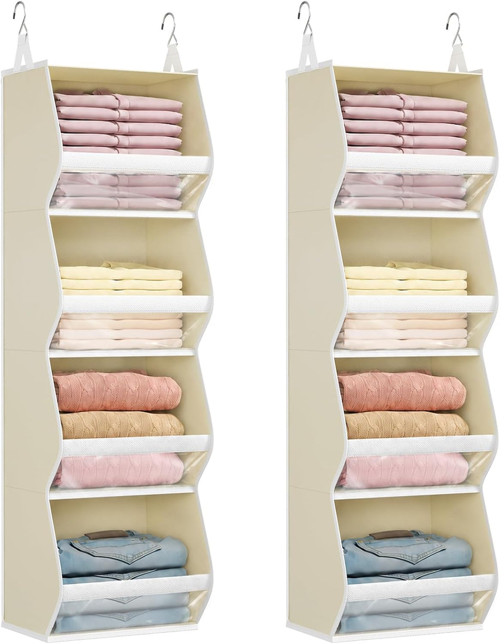 Lifewit Hanging Closet Organizer and Storage for Clothes, Beige, 2 Pack