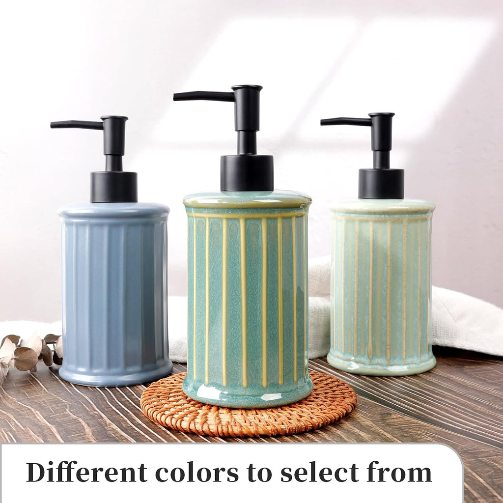 Soap Dispenser, Ceramic Liquid Hand Dish Soap Dispenser 11.84OZ, Hand Lotion Dispenser for Kitchen Bathroom Shower, Refillable, Dark Green, ANTIS'S HOME