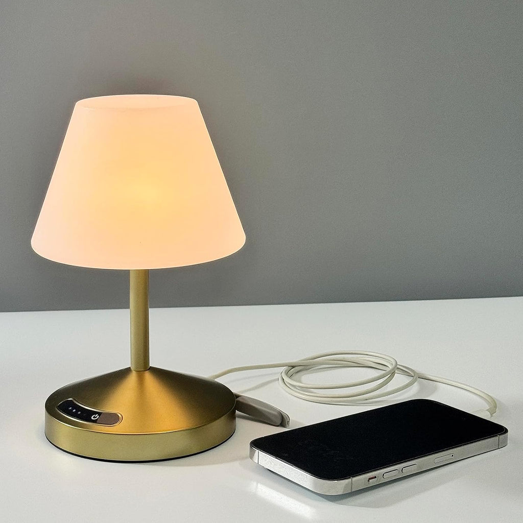 OUTON Rechargeable Cordless Waterproof Shower & Table Lamp with USB Output, Touch Dimming, 3 Colors, Power Indicator & Memory Function, LED Desk Lamp, Battery Operated Light for Indoor & Outdoor, Gold