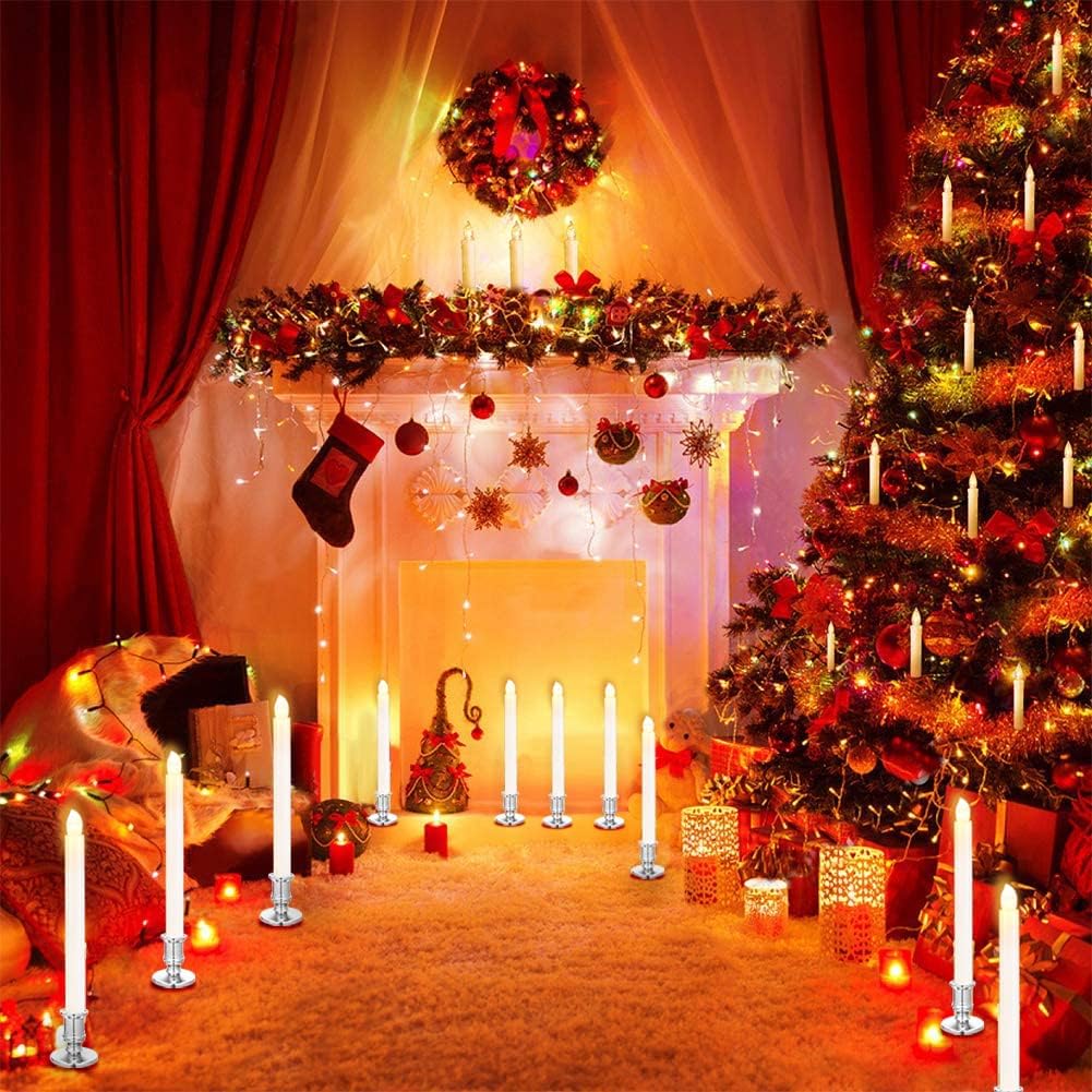 YAUNGEL Window Candles, 10 Pack LED Battery Operated Christmas Candles for Windows with Remote Electric Candle Lights with Removable Candle Holders Suction Cups for Christmas Decorations, Silver
