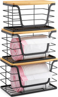 ALOCEO 3 Pack Stackable Storage Bins with Lids, Stainless Steel Trash Bag Dispenser Roll Holder for for Kitchen Sink, Laundry, Pantry Organizer and Storage
